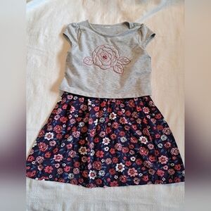 Gymboree girls size 8 mixed media dress, gray with blue pink & white flowers euc